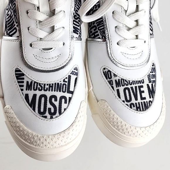 LOVE MOSCHINO Logo Women's White Chunky Low Top Leather Trainers Sneakers Sz 41 - Picture 9 of 16